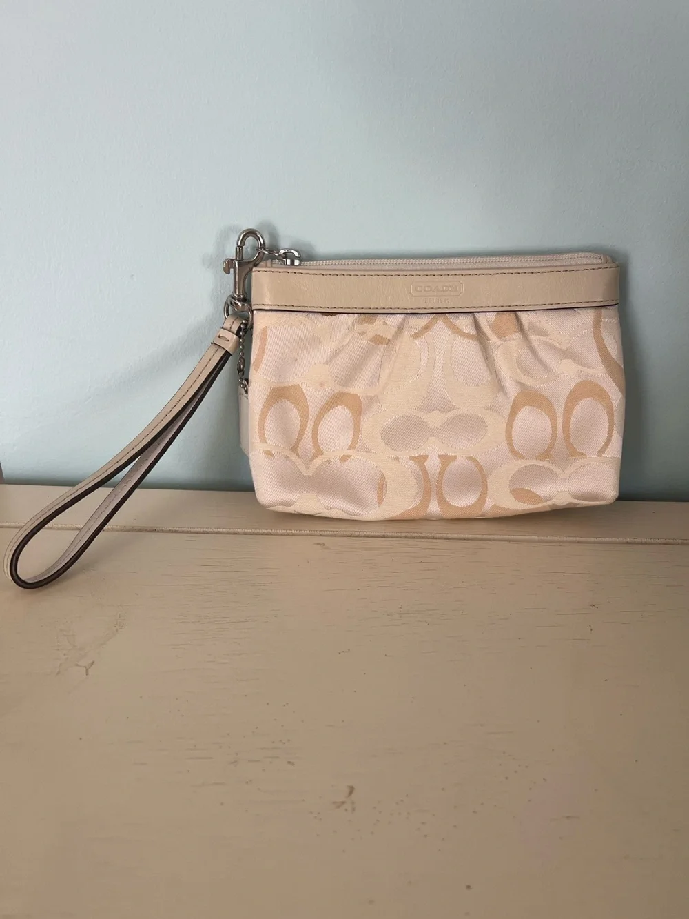 Coach Cream Signature Wristlet